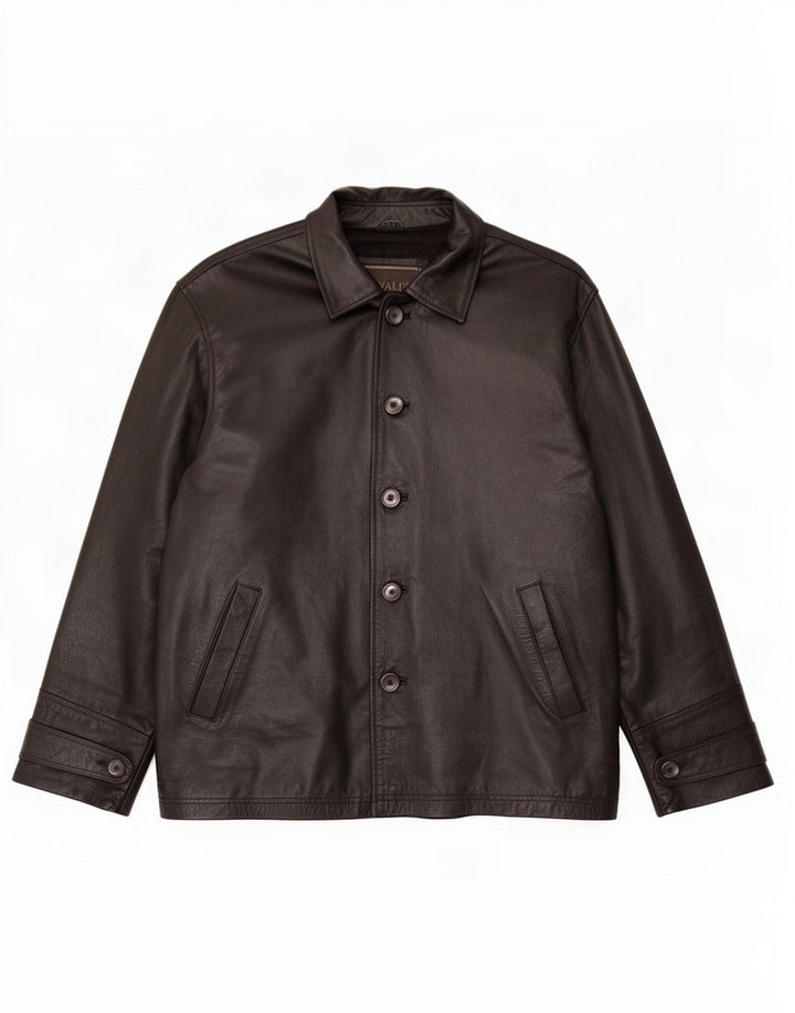 Jaqueta de couro masculina vintage UK 40 grande preta