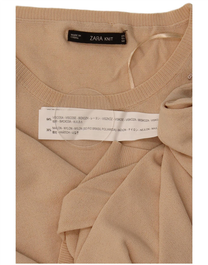 Zara Womens Crew Neck Jumper Sweater UK 14 Medium Beige Geometric