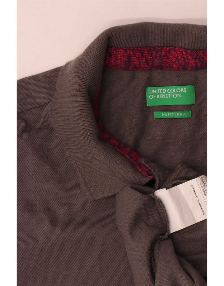 Benetton Mens Muscle Fit Polo Shirt Medium Grey Cotton