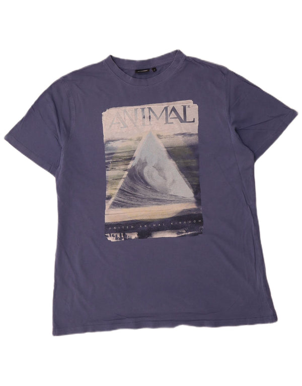 T-shirt grafica da uomo con animali in cotone blu medio