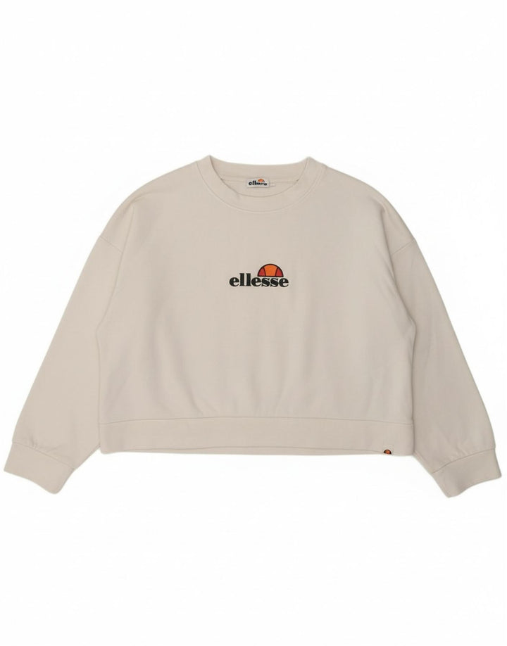 ELLESSE Womens Oversized Crop Graphic Sweatshirt Jumper UK 10 Small White