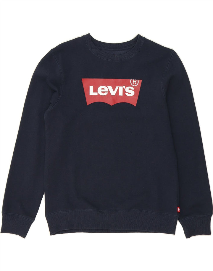 LEVI'S Boys Graphic Sweatshirt Jumper 13-14 Years Navy Blue Cotton Vintage Levi's and Second-Hand Levi's from Messina Hembry 