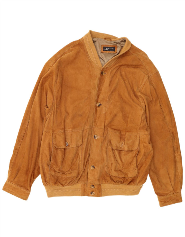 Montes Mens Bomber Leather Jacket UK 42 XL Brown Leather
