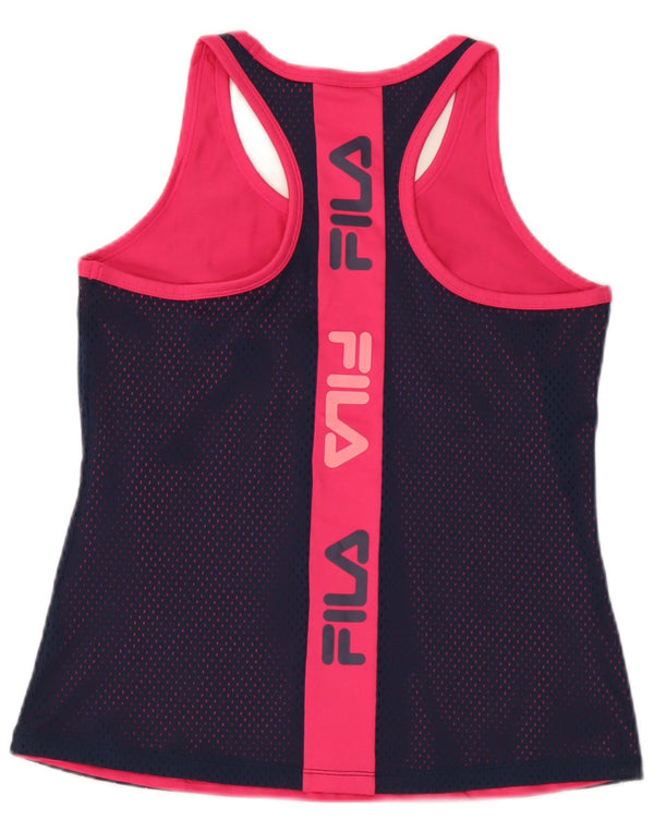 Fila Womens Graphic Vest Top UK 12 Medium Navy Blue Colourblock Polyester