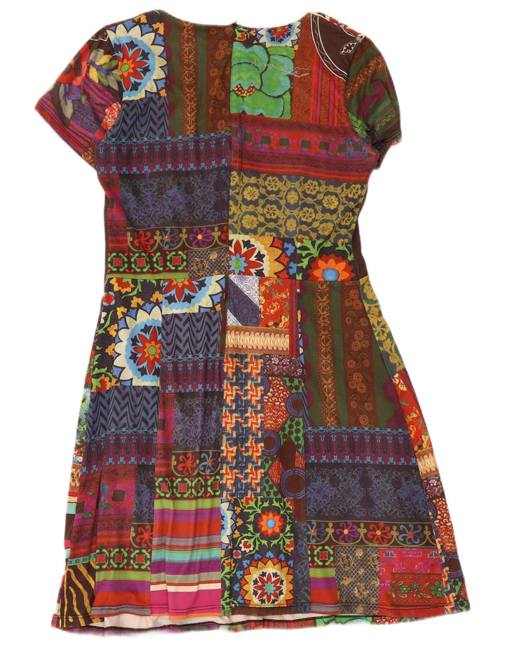 Damska graficzna sukienka o linii A Desigual UK 14, duża, wielobarwna patchworkowa