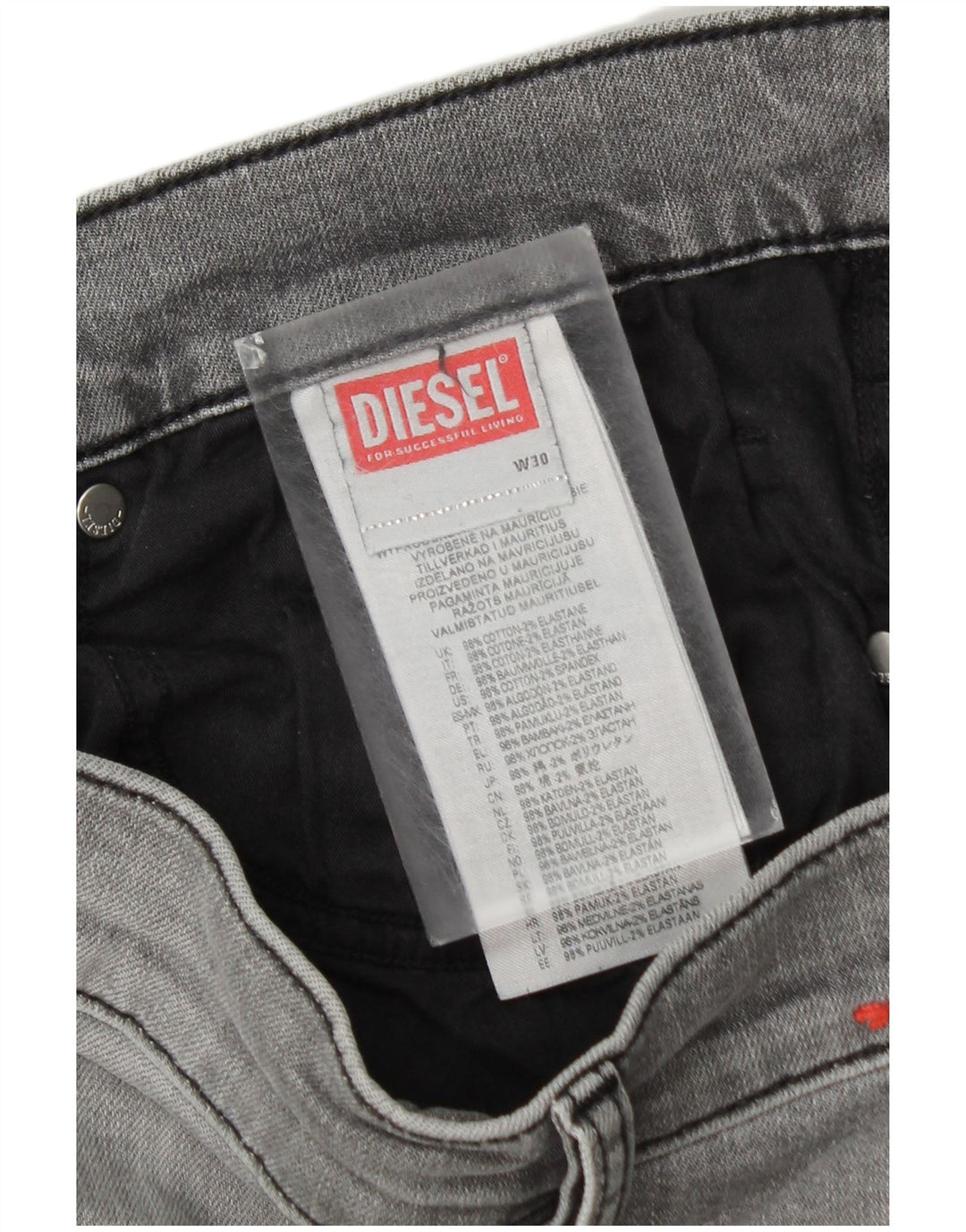 Jeans slim da uomo Diesel W30 L30 cotone grigio