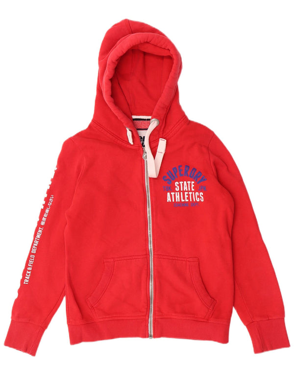 Superdry hættetrøje til kvinder med grafisk lynlås UK 16 Stor rød bomuld