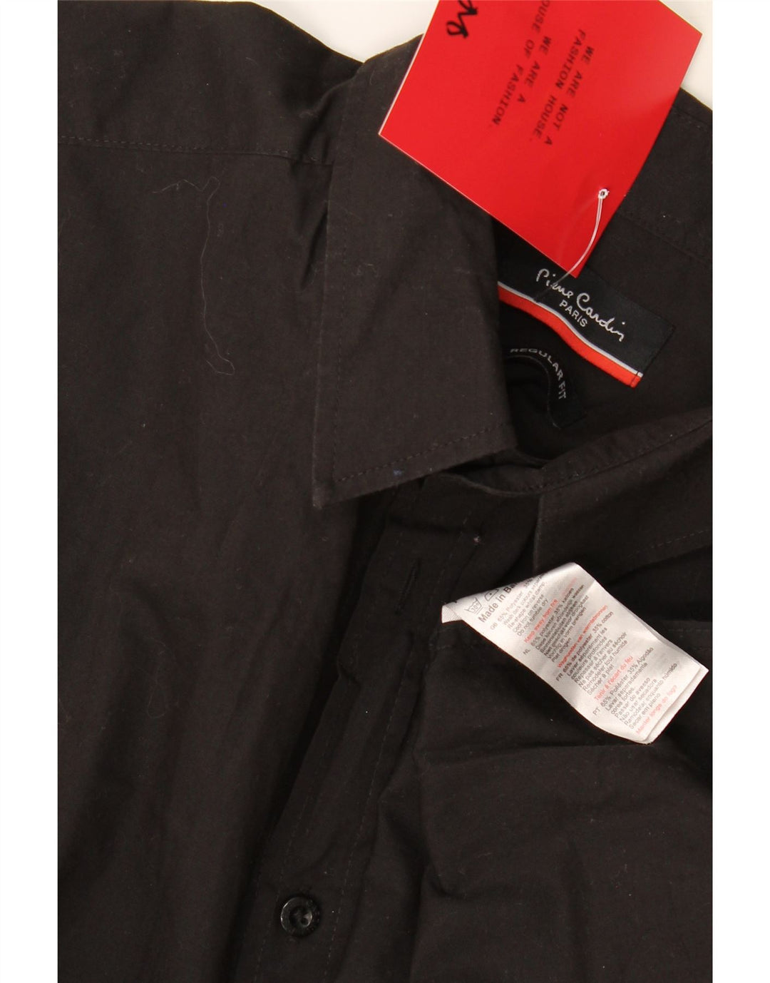 Pierre Cardin Mens Short Sleeve Regular Fit Shirt Large Black Polyester