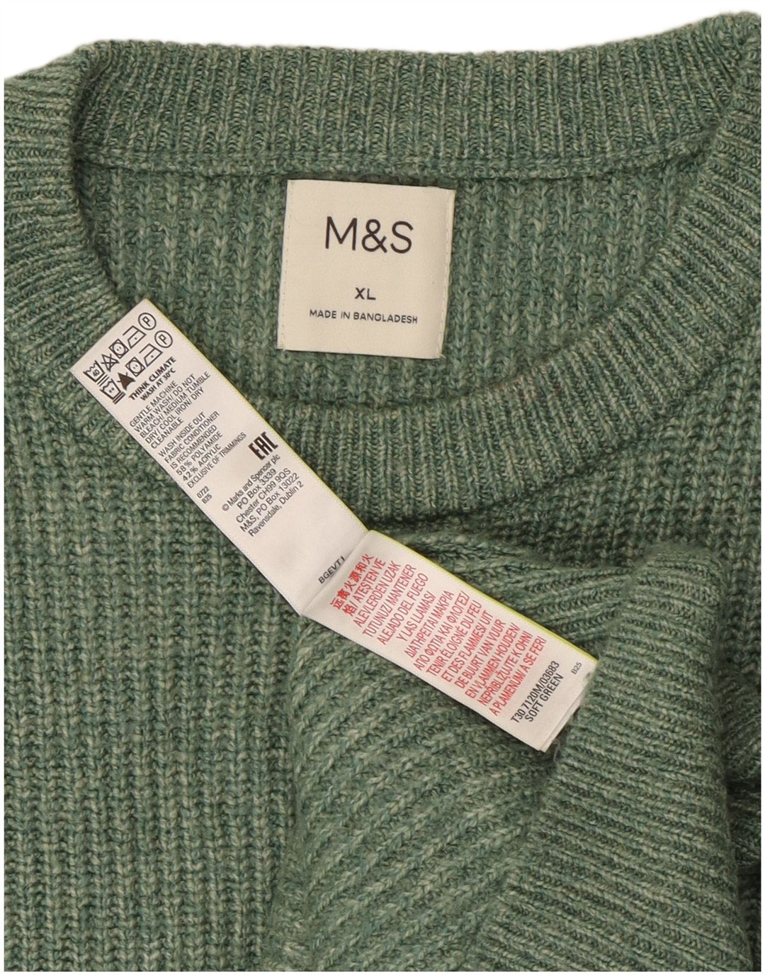 Marks & Spencer Mens Crew Neck Jumper Sweater XL Green Polyamide