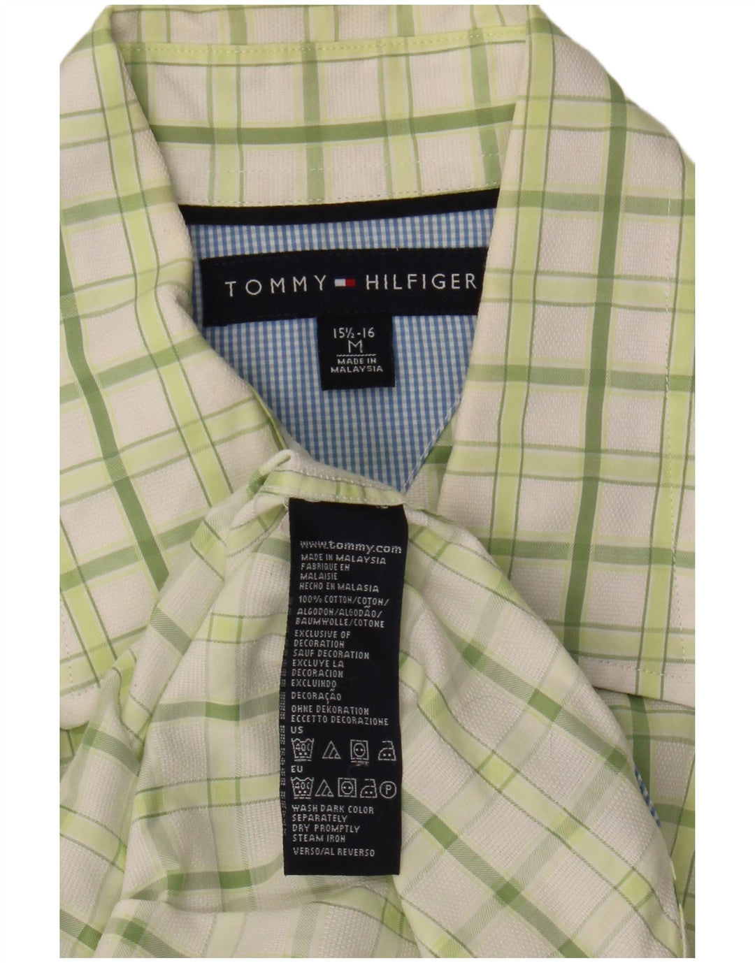 Tommy Hilfiger Mens Shirt Size 15 1/2 16 Medium Green Check Cotton