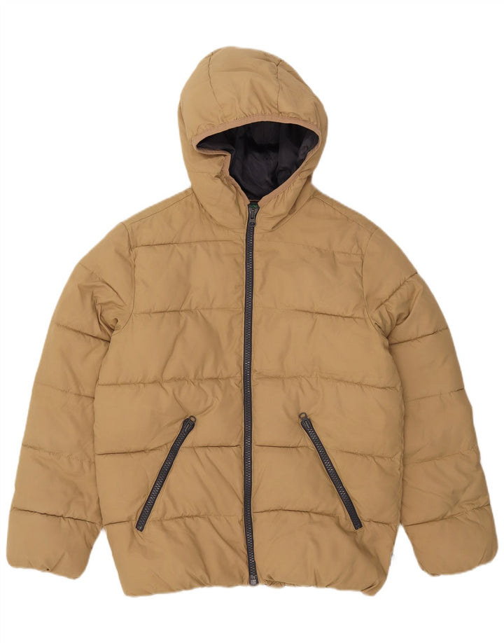 BENETTON Boys Hooded Padded Jacket 11-12 Years 2XL Beige Polyester