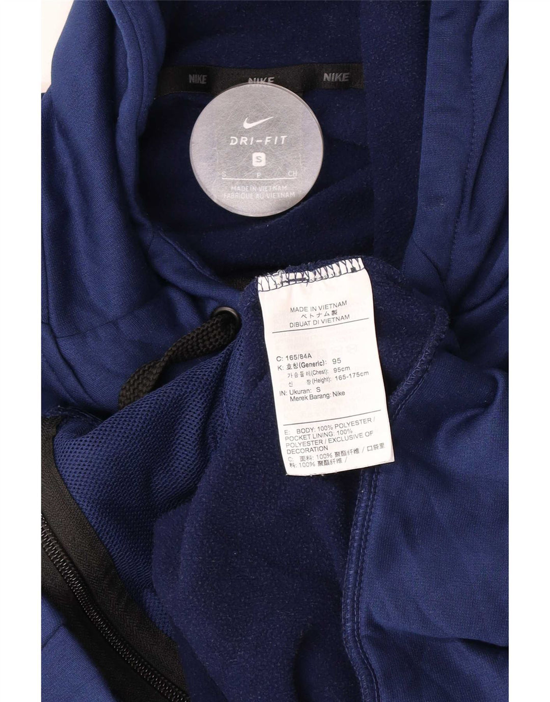 Nike Mens Dri Fit Zip Hoodie Sweater Small Navy Blue Polyester