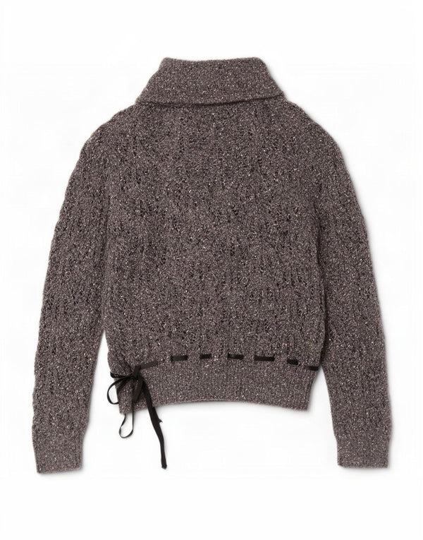 Max Mara Damen-Wochenende-Pullover mit Schalkragen, Gr. 18, XL, Grau meliert