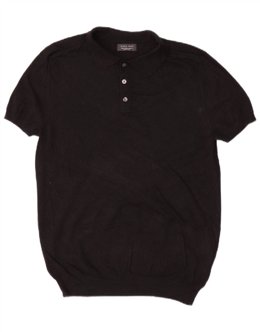 Zara Mens Short Sleeve Polo Neck Jumper Sweater Medium Black Viscose