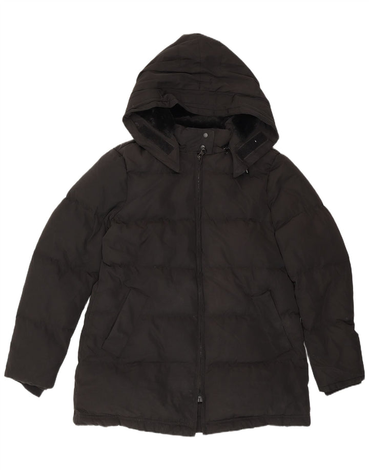 Zara Womens Hooded Padded Jacket UK 14 Large Black Polyester