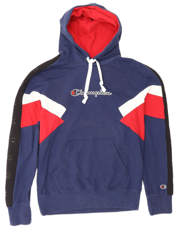 Felpa con cappuccio grafica da uomo Champion, cotone color block medio blu navy