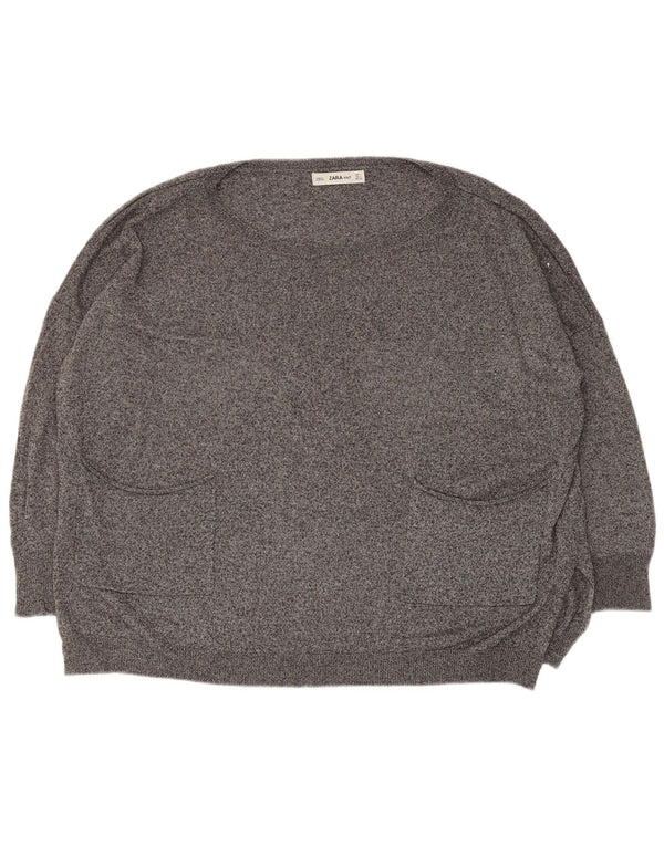 Zara Pull surdimensionné à col bateau pour femme UK 16 Grand gris moucheté