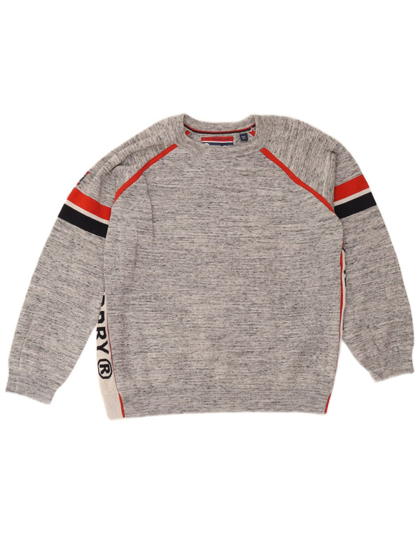 Superdry Mens Graphic Crew Neck Jumper Sweater Large Grey Colourblock