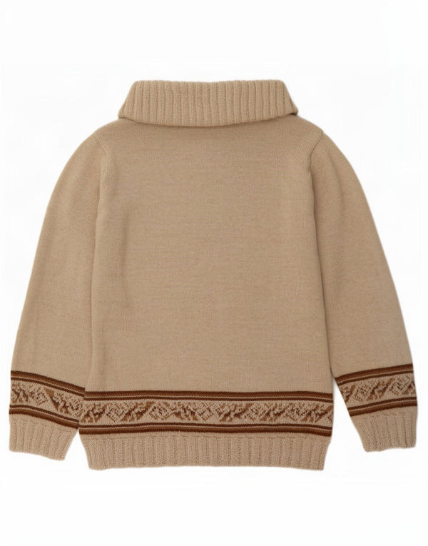 Vintage Damen Rollkragenpullover Pullover UK 12 Medium Beige Fair Isle
