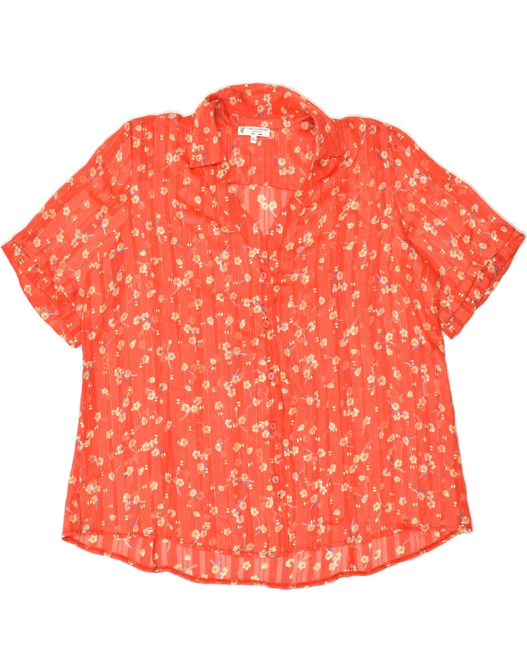 CARLA FERRONI Womens See Through Short Sleeve Shirt UK 20 2XL Red Floral | Vintage CARLA FERRONI | Thrift | Second-Hand CARLA FERRONI | Used Clothing | Messina Hembry 