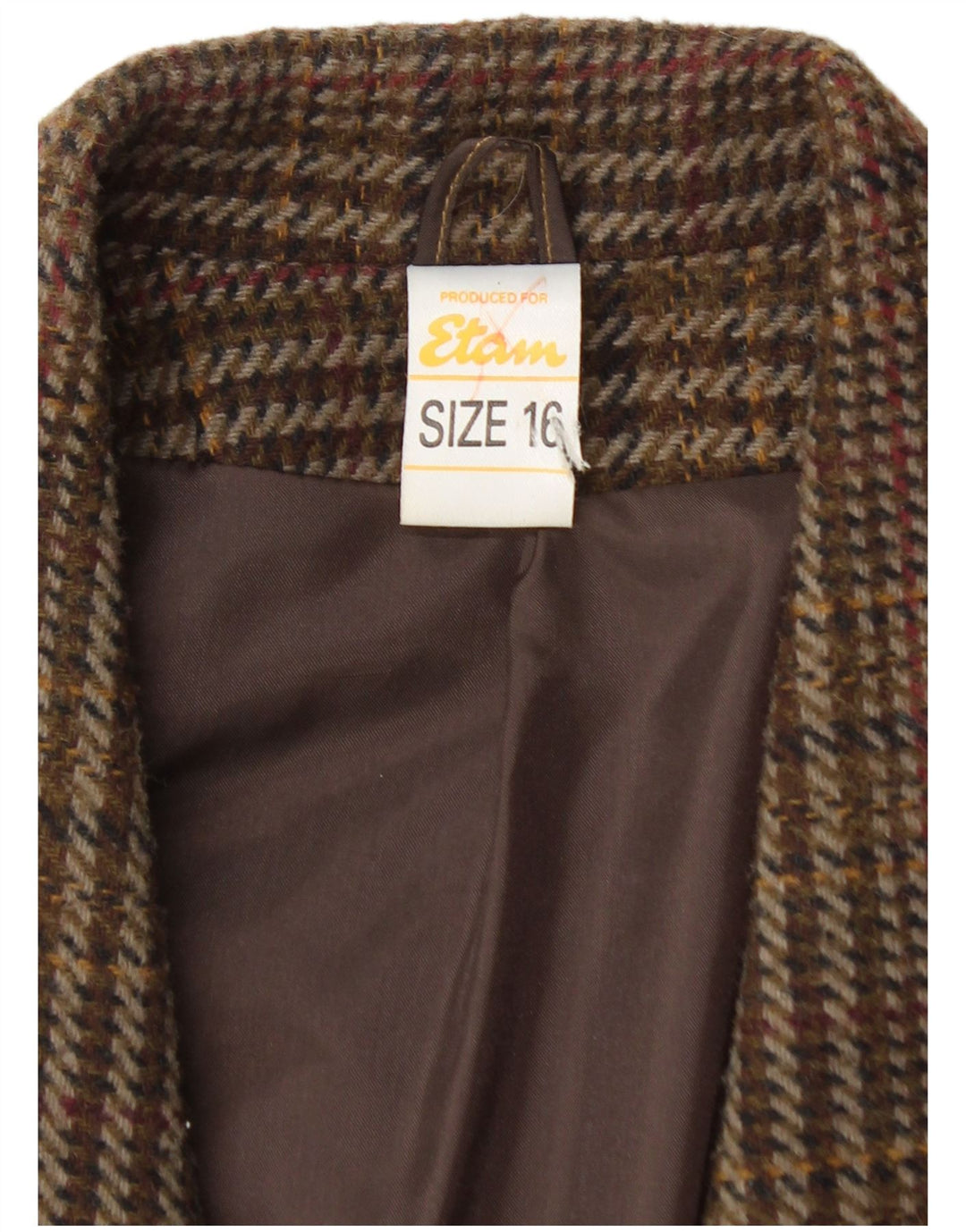 ETAM Veste Blazer Croisée Femme US 16 2XL Marron Carreaux Acrylique