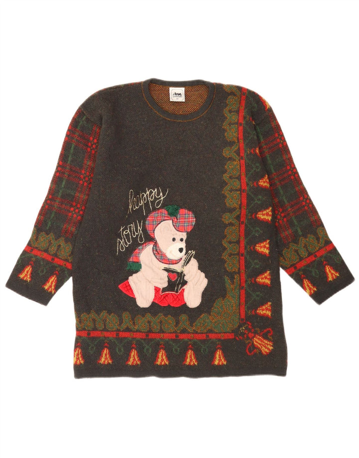 LE TRUC Womens Graphic Crew Neck Jumper Sweater IT 40 Small Grey Patchwork