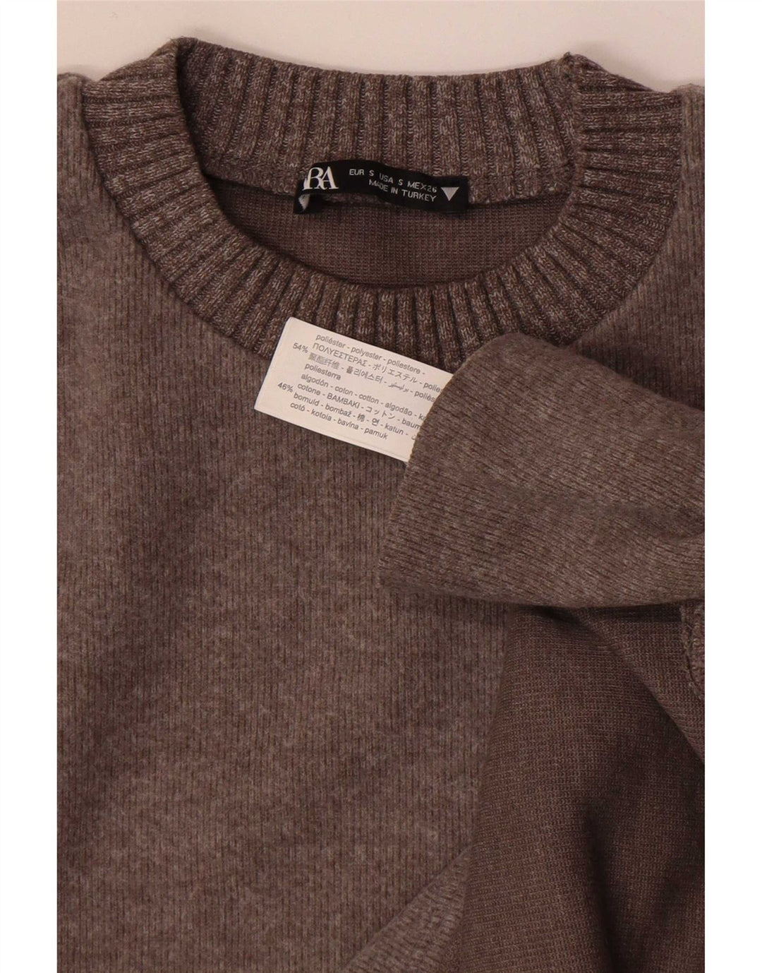 Zara Womens Oversized Crew Neck Jumper Sweater UK 10 Small Brown Polyester