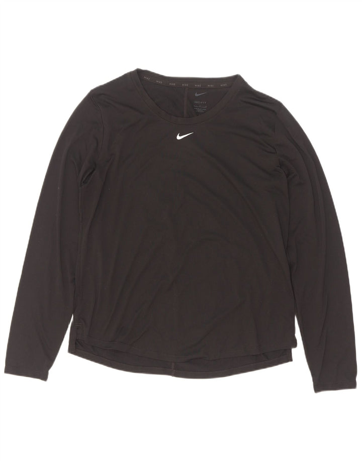 Nike Womens Dri Fit Top Long Sleeve UK 16 Large Black Polyester