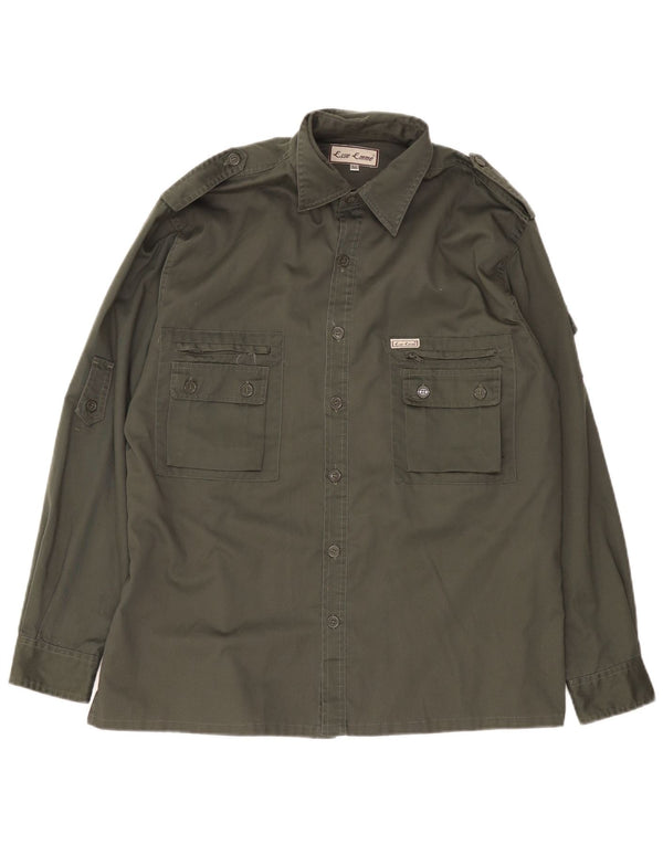 ESSE EMME  Mens Military Shirt Medium Khaki Polyester