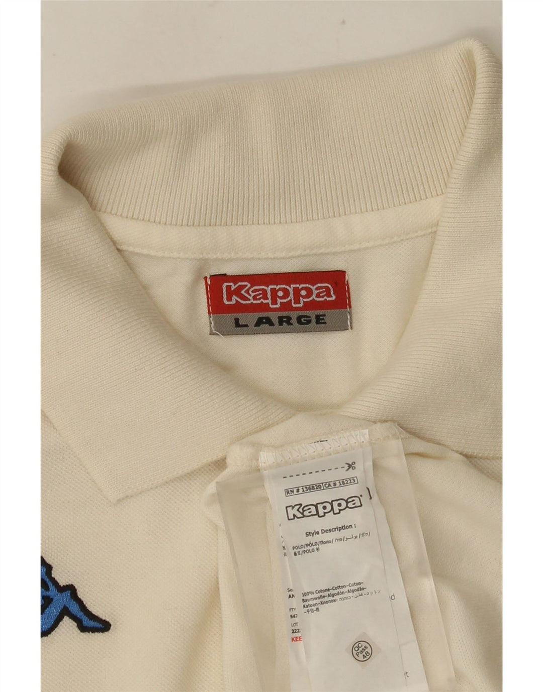 Kappa Mens Polo Shirt Large White Cotton