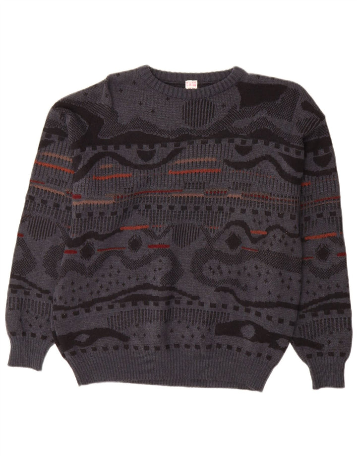 Vintage Mens Crew Neck Jumper Sweater IT 48 Medium Grey Geometric
