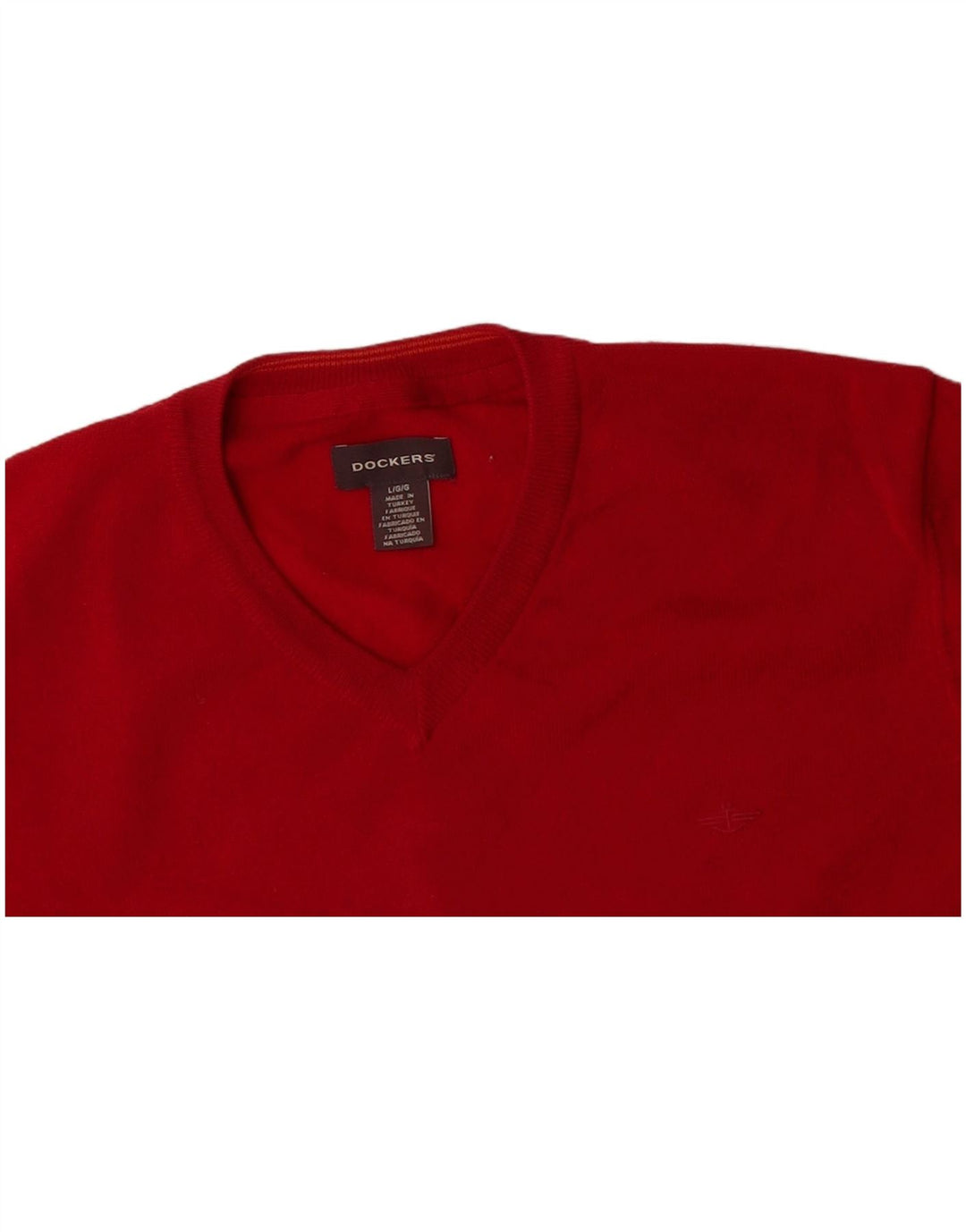DOCKERS Mens V-Neck Jumper Sweater Large Red Wool
