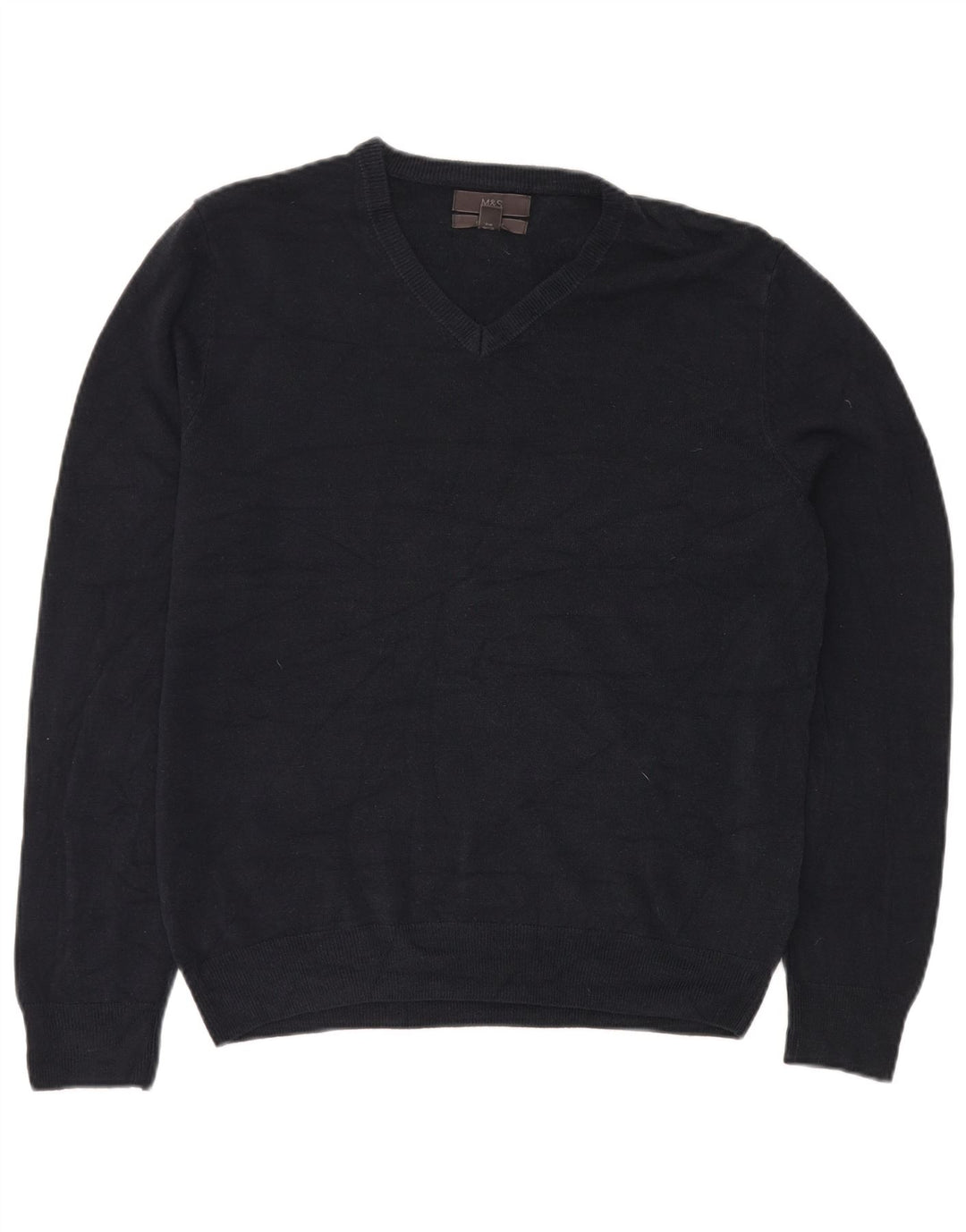 MARKS & SPENCER Mens V-Neck Jumper Sweater Large Navy Blue Acrylic