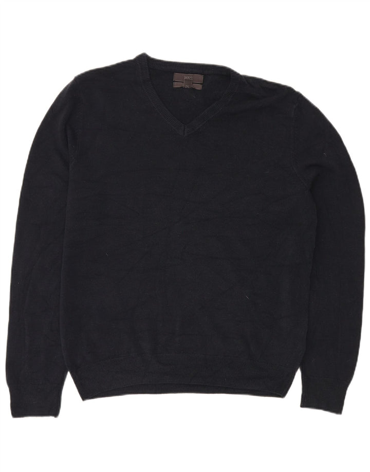 MARKS & SPENCER Mens V-Neck Jumper Sweater Large Navy Blue Acrylic
