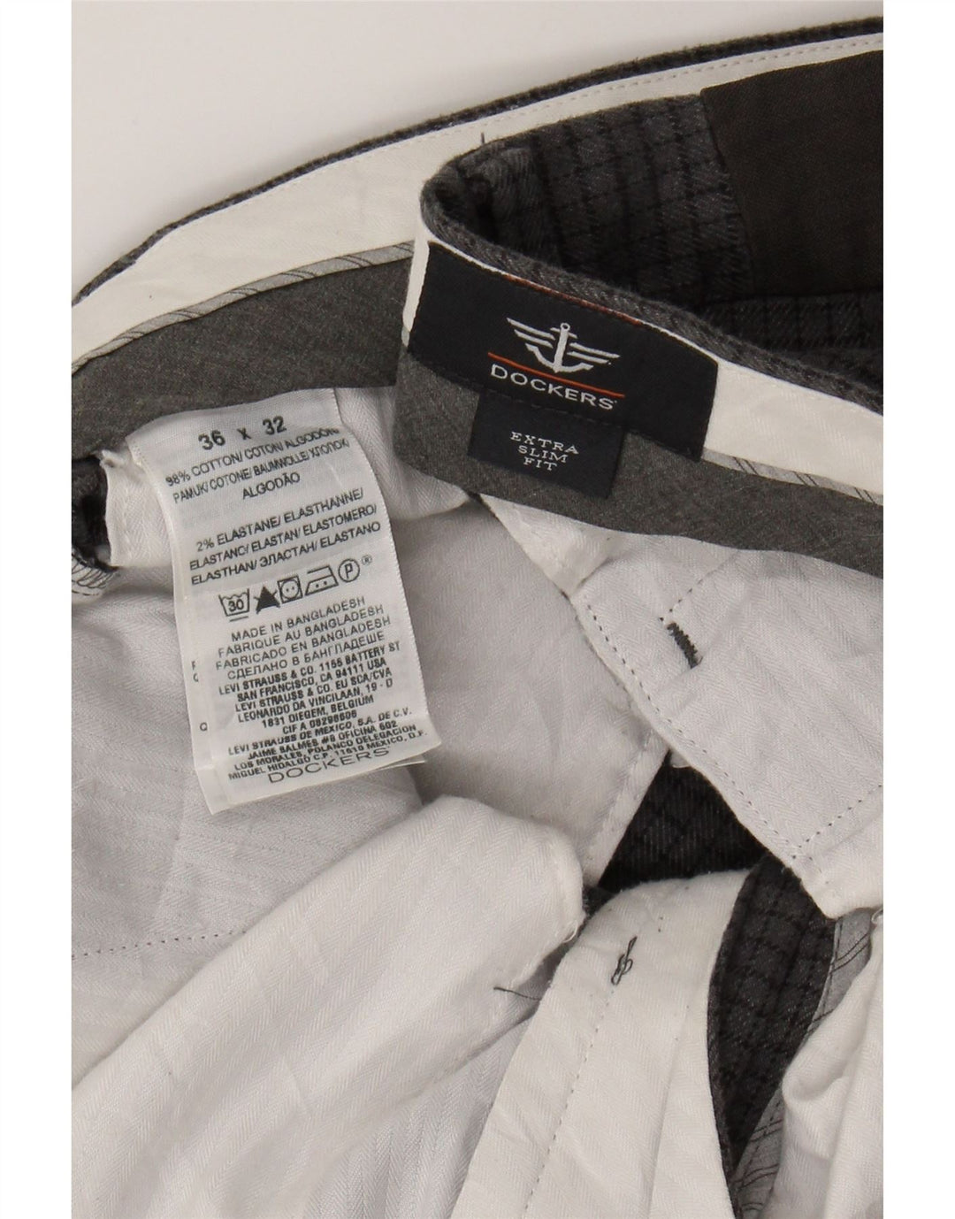 DOCKERS Mens Extra Sim Fit Suit Trousers W36 L32 Grey Check Cotton Vintage Dockers and Second-Hand Dockers from Messina Hembry 