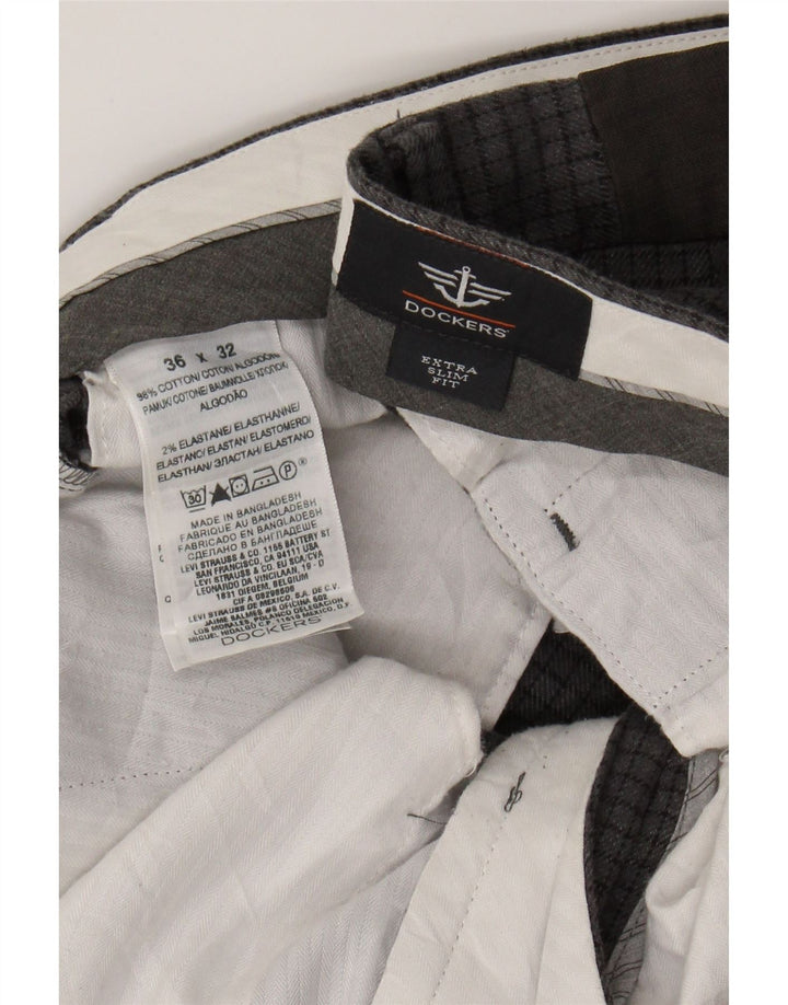 DOCKERS Mens Extra Sim Fit Suit Trousers W36 L32 Grey Check Cotton Vintage Dockers and Second-Hand Dockers from Messina Hembry 