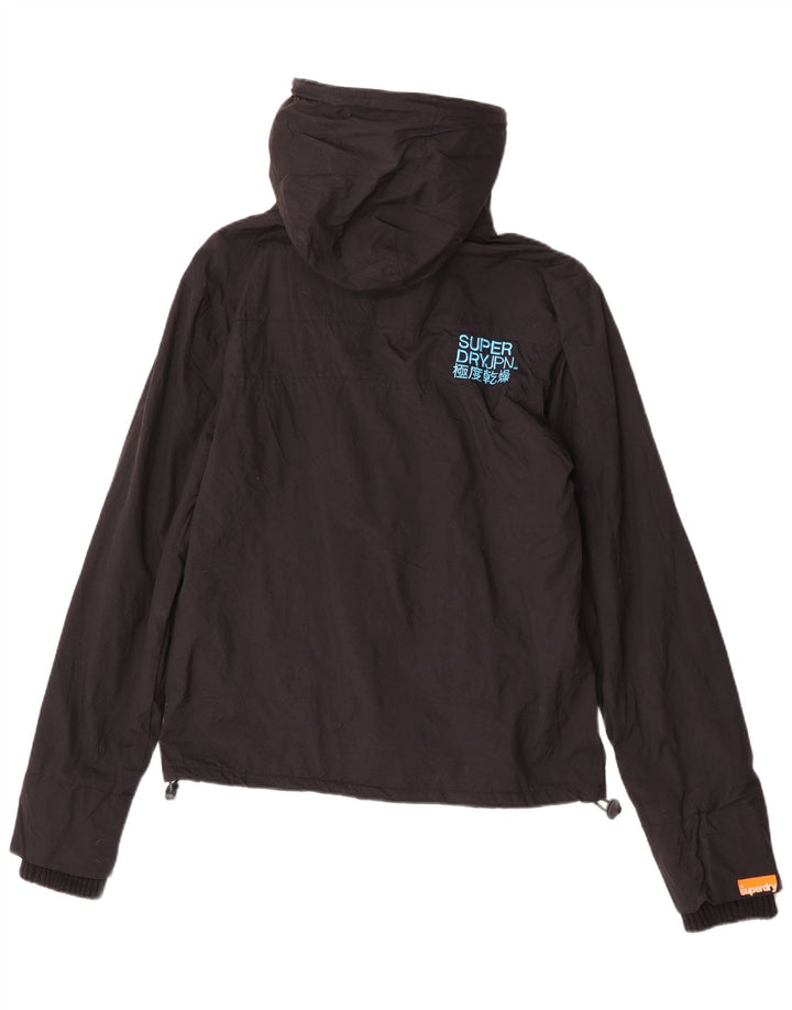 Superdry Womens Hooded Windbreaker Jacket UK 14 Medium Black Nylon