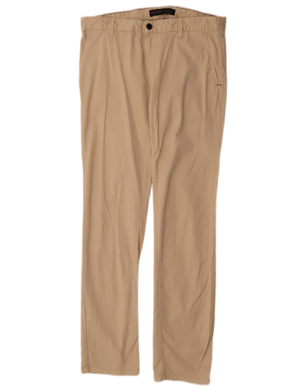 Zara Mens Slim Chino Trousers EU 42 Large W32 L33 Beige Cotton