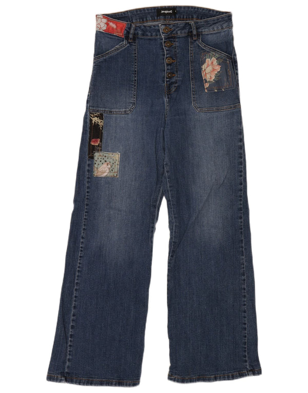 Desigual Jean taille haute jambe large pour femme EU 30 XL W30 L29 Bleu Patchwork