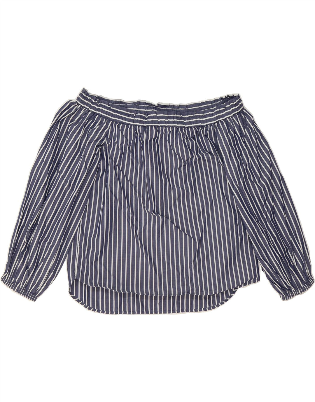 J. CREW Womens Crop Off Shoulder Top US 6 Medium Navy Blue Striped Cotton Vintage J. Crew and Second-Hand J. Crew from Messina Hembry 