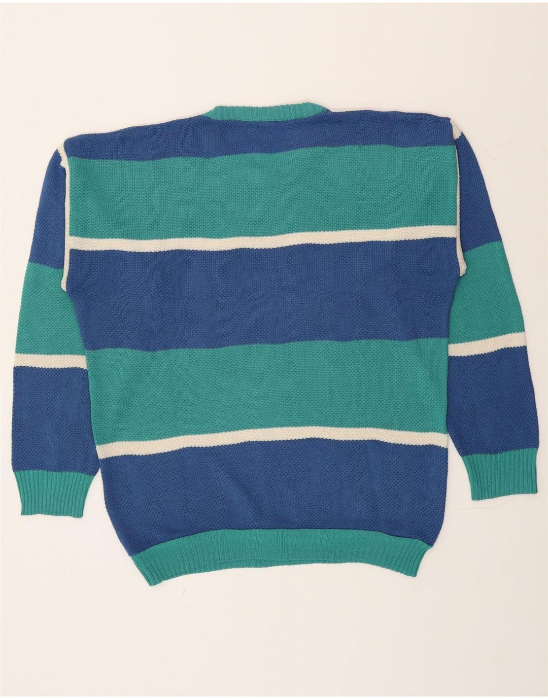 Vintage Mens Crew Neck Jumper Sweater Large Blue Striped