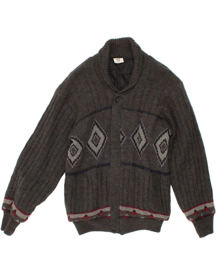NEW FAST Mens Knit Bomber Jacket UK 38 Medium Grey Argyle/Diamond Acrylic Vintage New Fast and Second-Hand New Fast from Messina Hembry 