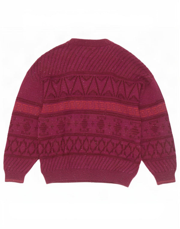 Suéter Cardigan Masculino Vintage UK 46 XL Lã Geométrica Borgonha
