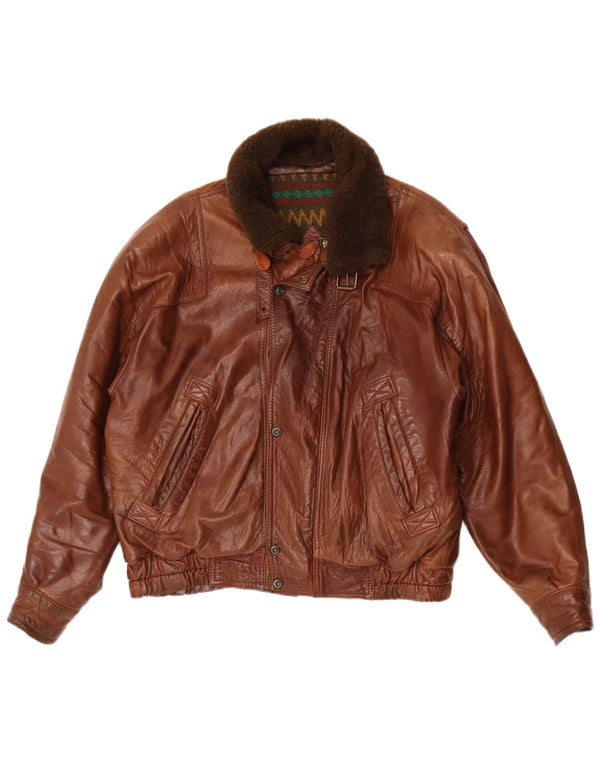 Vintage Mens Leather Jacket IT 50 Large Brown