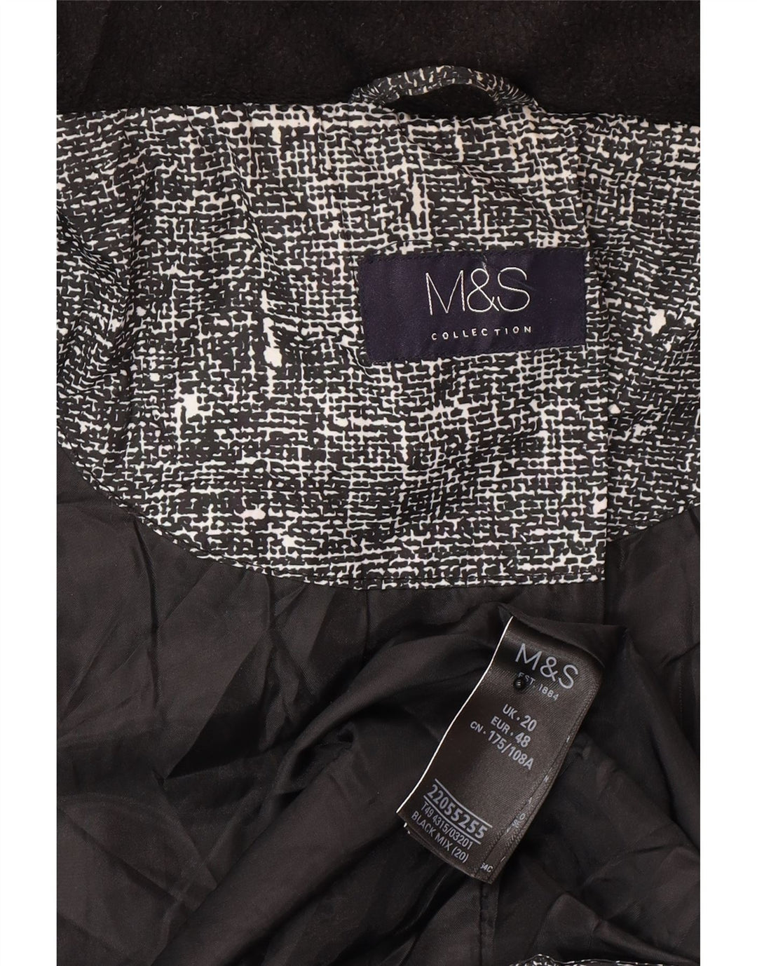 Marks & Spencer Damen Steppjacke UK 20 2XL Schwarz geflecktes Polyester