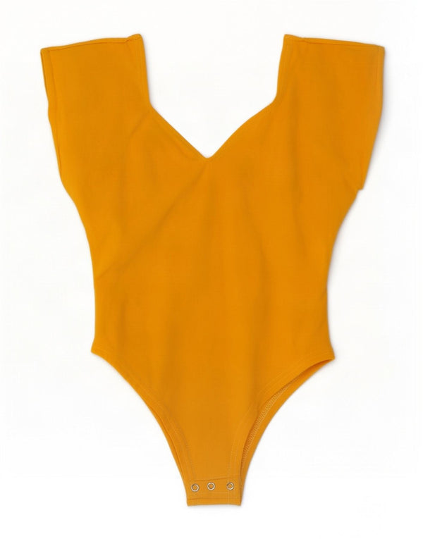 Vintage ærmeløs bodysuit til kvinder UK 12 Medium Yellow Cotton
