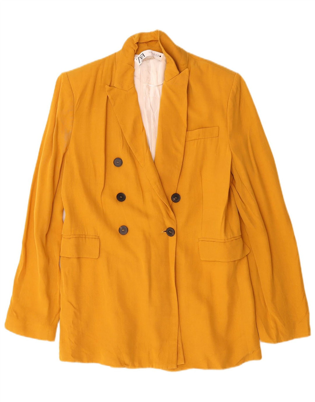 Zweireihiger Blazer für Damen von Zara, UK 14, mittelgelbe Viskose
