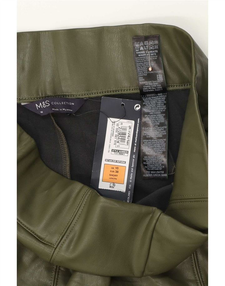 Marks & Spencer Womens Faux Leather Leggings UK 10 Small Green Polyester