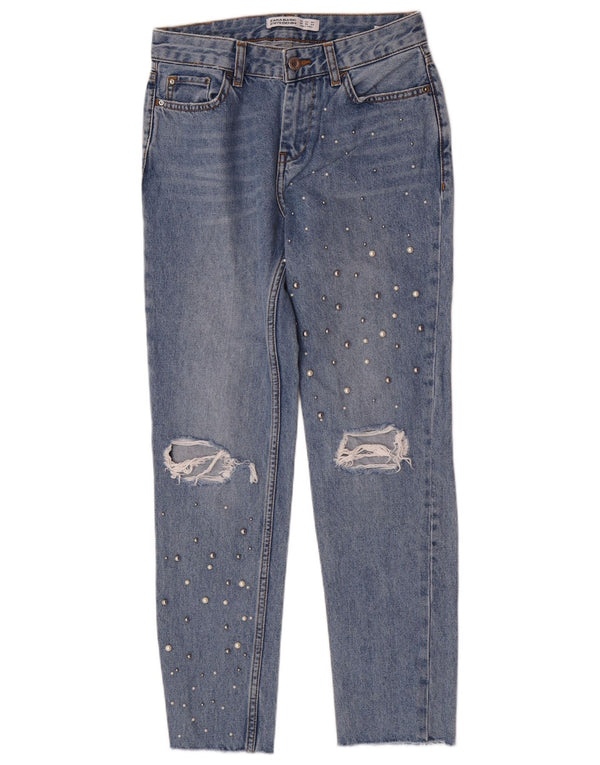 Zara Womens Distressed Slim Jeans EU 34 2XS W24 L27 Blue Cotton