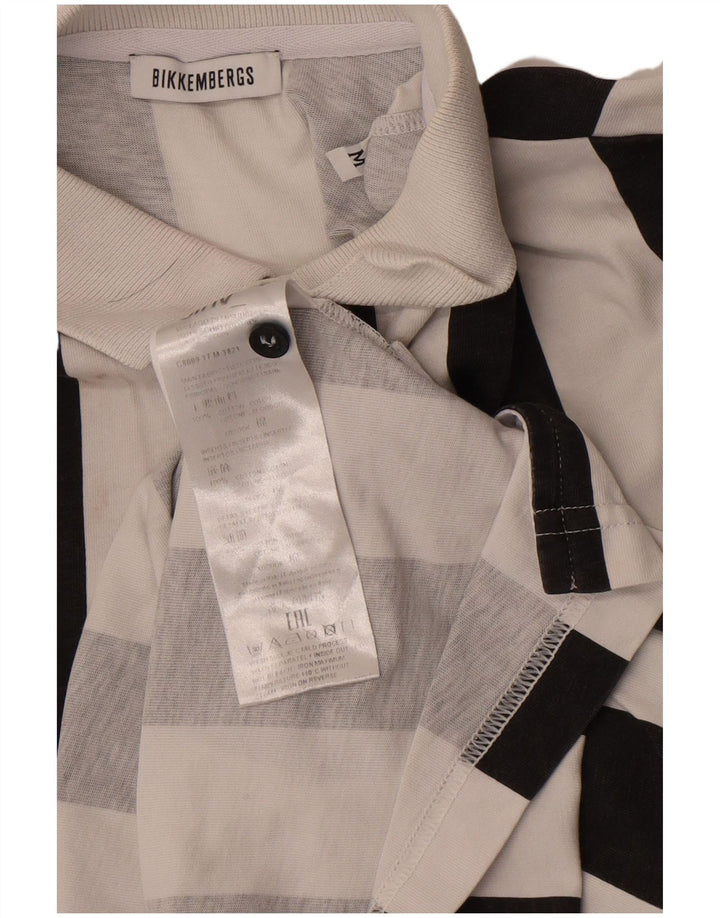 Bikkembergs Mens Polo Shirt Medium White Striped Cotton